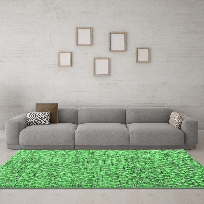 Machine Washable Abstract Emerald Green Modern Area Rugs in a Living Room,, wshabs5058emgrn