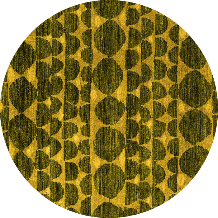 Round Machine Washable Abstract Yellow Modern Rug, wshabs5059yw