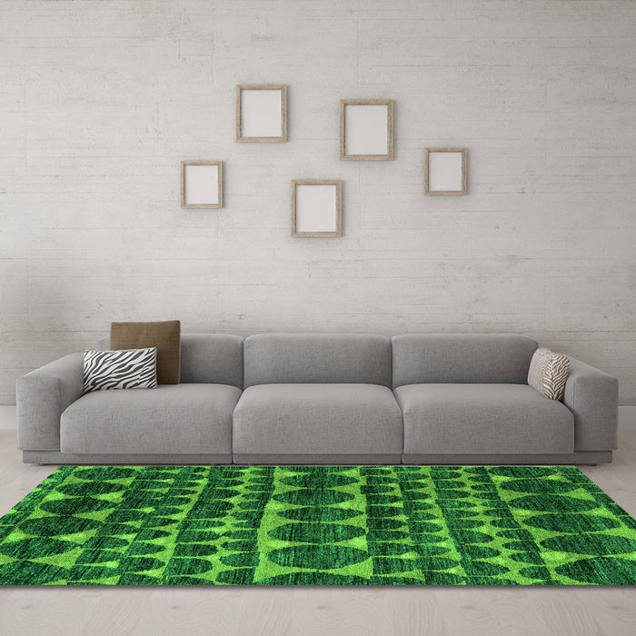Machine Washable Abstract Green Modern Area Rugs in a Living Room,, wshabs5059grn