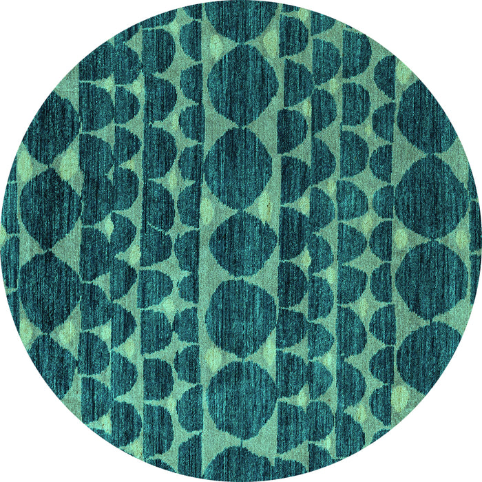 Round Machine Washable Abstract Turquoise Modern Area Rugs, wshabs5059turq