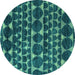 Round Machine Washable Abstract Turquoise Modern Area Rugs, wshabs5059turq