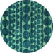 Round Abstract Turquoise Modern Rug, abs5059turq