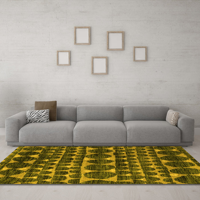 Machine Washable Abstract Yellow Modern Rug in a Living Room, wshabs5059yw