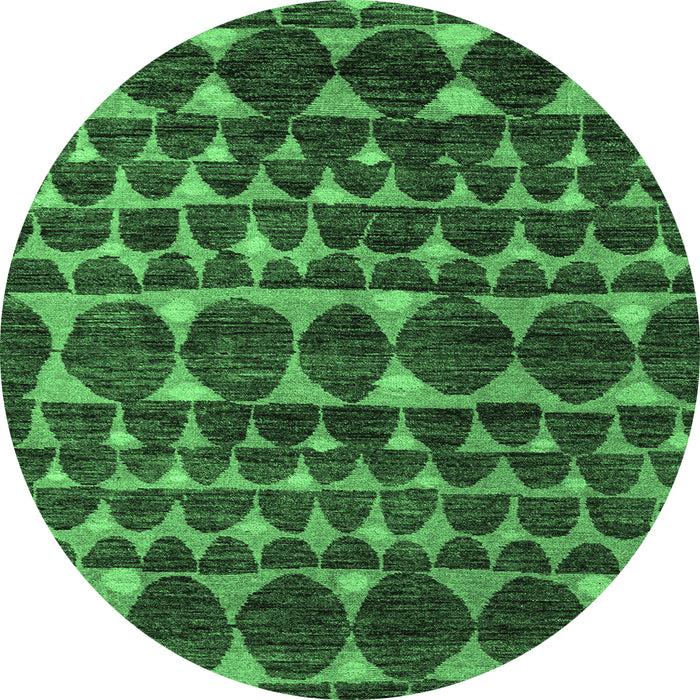 Round Machine Washable Abstract Emerald Green Modern Area Rugs, wshabs5059emgrn