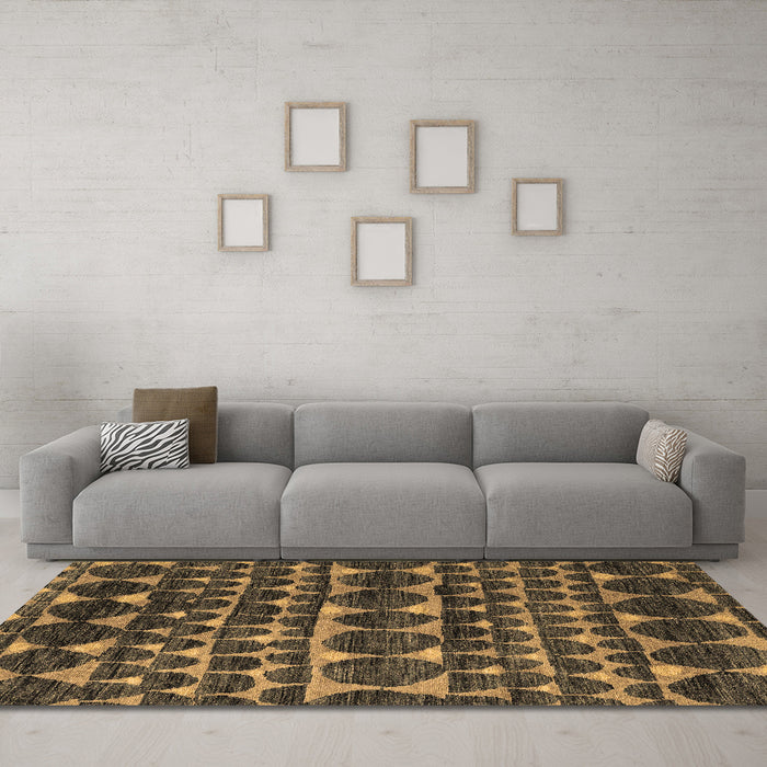 Machine Washable Abstract Brown Modern Rug in a Living Room,, wshabs5059brn