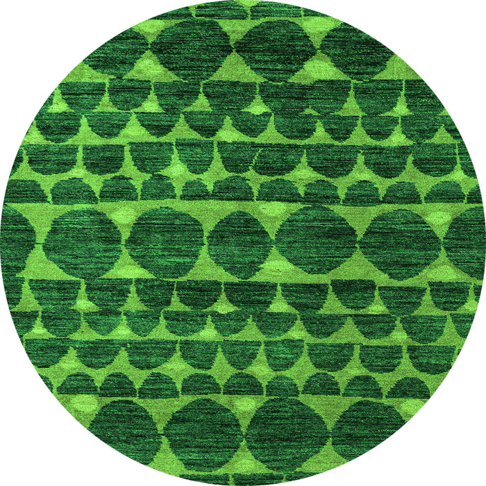 Round Machine Washable Abstract Green Modern Area Rugs, wshabs5059grn