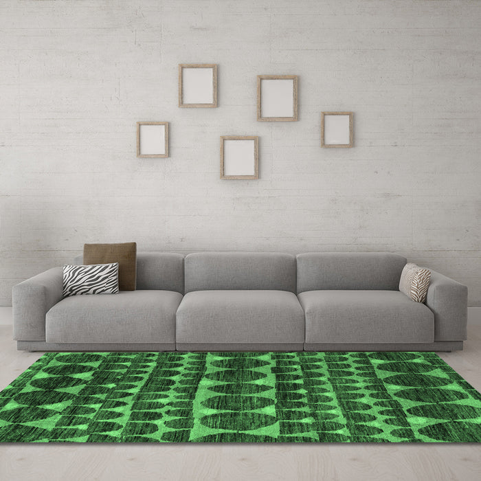 Machine Washable Abstract Emerald Green Modern Area Rugs in a Living Room,, wshabs5059emgrn