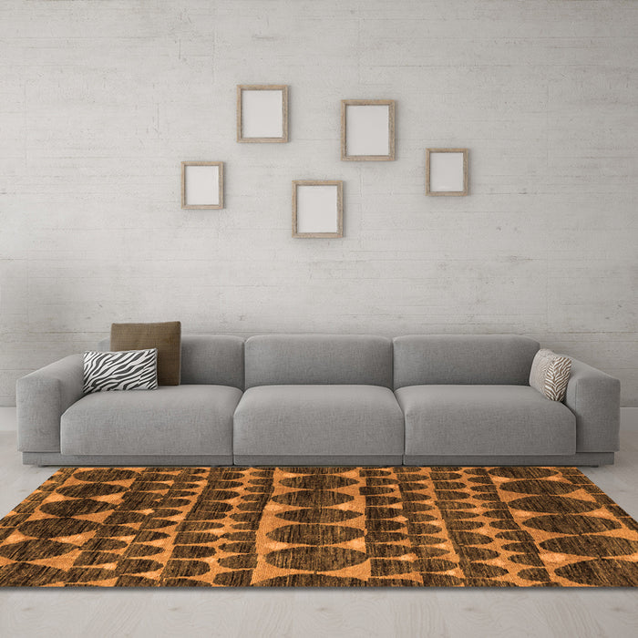 Machine Washable Abstract Orange Modern Area Rugs in a Living Room, wshabs5059org