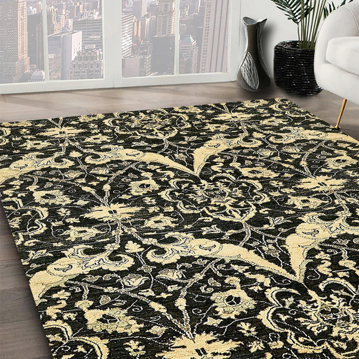 Machine Washable Abstract Ginger Brown Green Rug in a Family Room, wshabs505