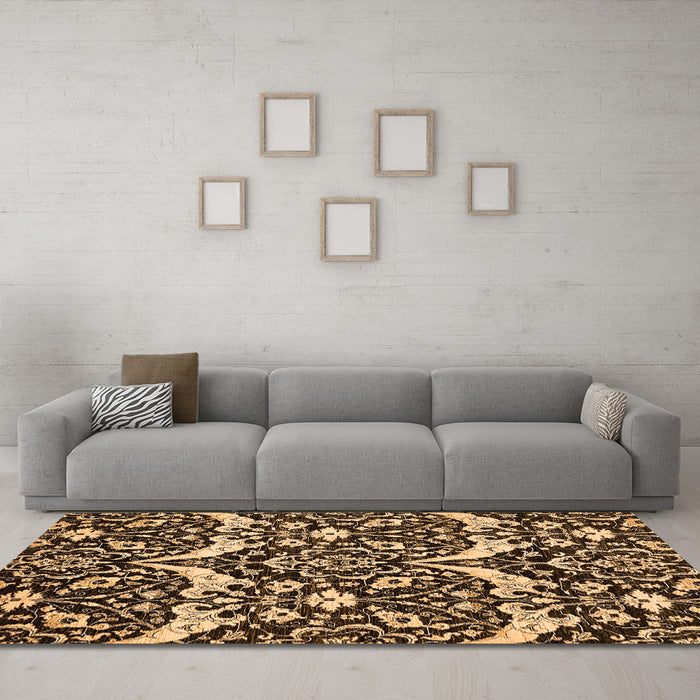 Machine Washable Abstract Orange Modern Area Rugs in a Living Room, wshabs505org