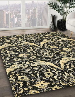 Abstract Ginger Brown Green Modern Rug in Family Room, abs505