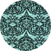 Round Machine Washable Abstract Light Blue Modern Rug, wshabs505lblu