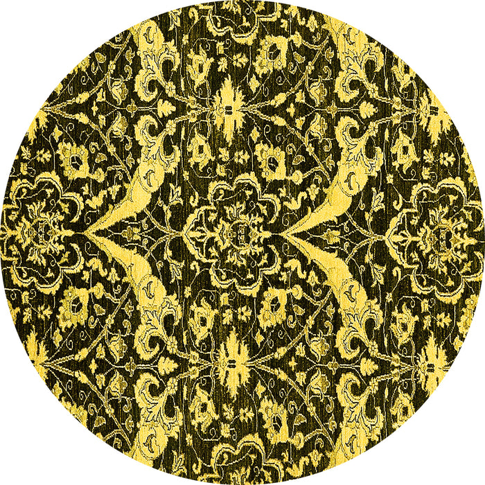 Round Machine Washable Abstract Yellow Modern Rug, wshabs505yw