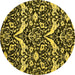 Round Machine Washable Abstract Yellow Modern Rug, wshabs505yw