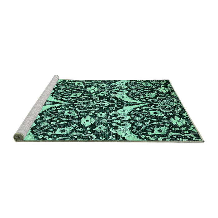 Sideview of Machine Washable Abstract Turquoise Modern Area Rugs, wshabs505turq