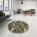 Round Machine Washable Abstract Ginger Brown Green Rug in a Office, wshabs505