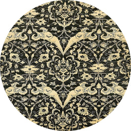 Round Machine Washable Abstract Ginger Brown Green Rug, wshabs505