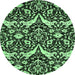 Round Machine Washable Abstract Emerald Green Modern Area Rugs, wshabs505emgrn