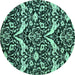 Round Machine Washable Abstract Turquoise Modern Area Rugs, wshabs505turq