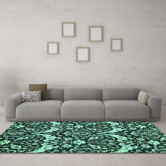 Machine Washable Abstract Turquoise Modern Area Rugs in a Living Room,, wshabs505turq
