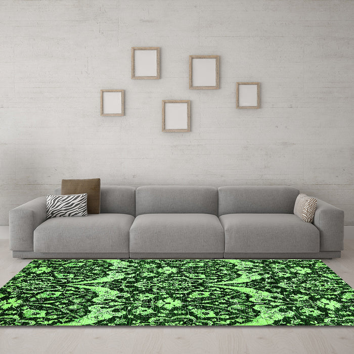 Machine Washable Abstract Green Modern Area Rugs in a Living Room,, wshabs505grn