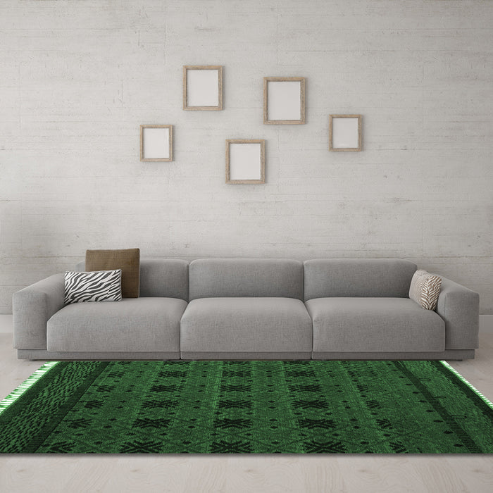 Machine Washable Abstract Emerald Green Modern Area Rugs in a Living Room,, wshabs5060emgrn