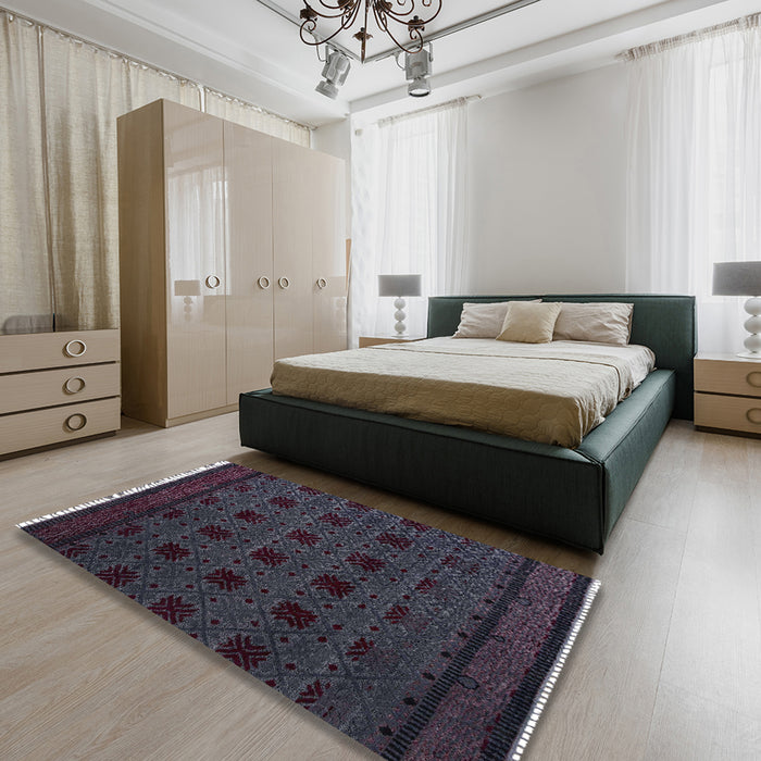Abstract Purple Modern Rug in a Bedroom, abs5060