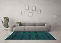 Machine Washable Abstract Turquoise Modern Rug, wshabs5060turq