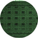 Round Machine Washable Abstract Emerald Green Modern Area Rugs, wshabs5060emgrn