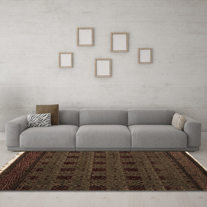 Machine Washable Abstract Brown Modern Rug in a Living Room,, wshabs5060brn