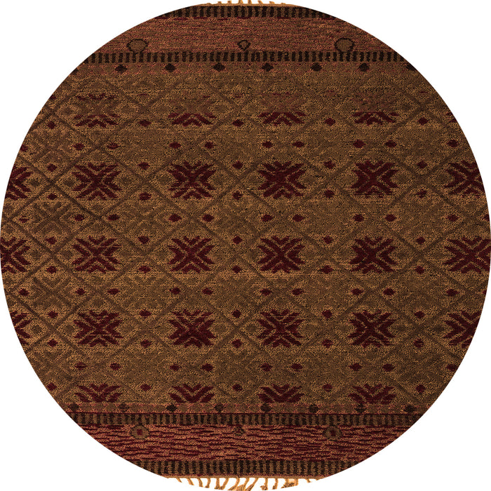 Round Machine Washable Abstract Orange Modern Area Rugs, wshabs5060org