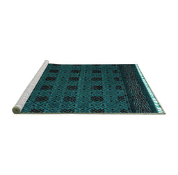 Sideview of Machine Washable Abstract Turquoise Modern Area Rugs, wshabs5060turq