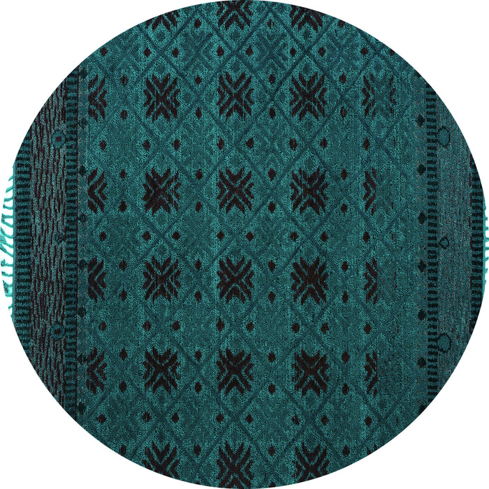 Round Abstract Turquoise Modern Rug, abs5060turq