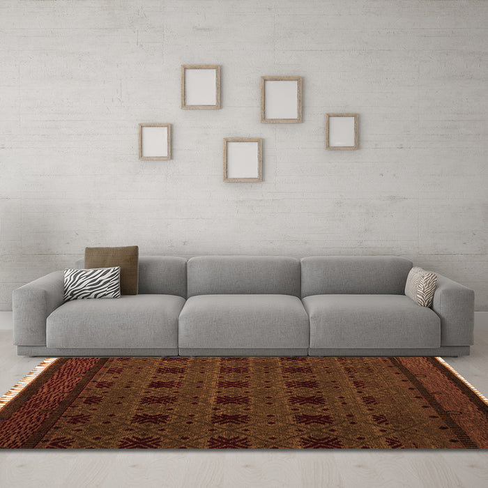 Machine Washable Abstract Orange Modern Area Rugs in a Living Room, wshabs5060org