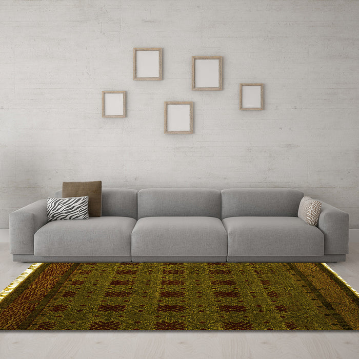 Machine Washable Abstract Yellow Modern Rug in a Living Room, wshabs5060yw