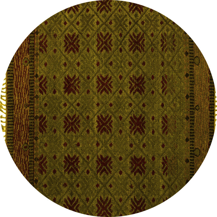 Round Abstract Yellow Modern Rug, abs5060yw