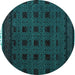 Round Machine Washable Abstract Turquoise Modern Area Rugs, wshabs5060turq