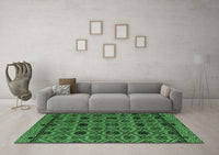 Machine Washable Abstract Emerald Green Modern Rug, wshabs5061emgrn