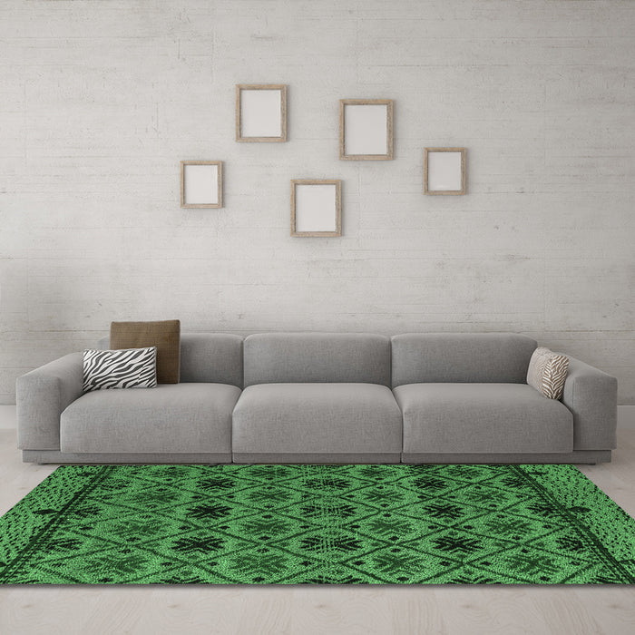 Machine Washable Abstract Emerald Green Modern Area Rugs in a Living Room,, wshabs5061emgrn