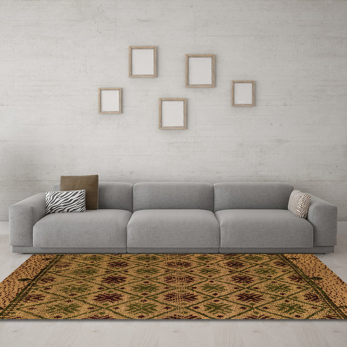 Machine Washable Abstract Orange Modern Area Rugs in a Living Room, wshabs5061org