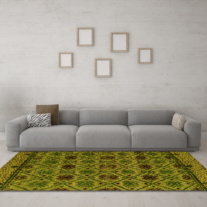 Machine Washable Abstract Yellow Modern Rug in a Living Room, wshabs5061yw