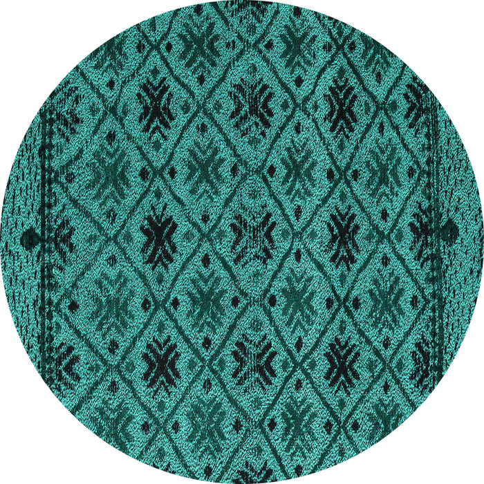 Round Abstract Turquoise Modern Rug, abs5061turq