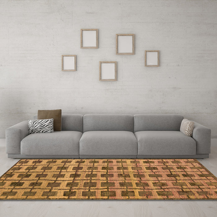 Machine Washable Abstract Orange Modern Area Rugs in a Living Room, wshabs5062org