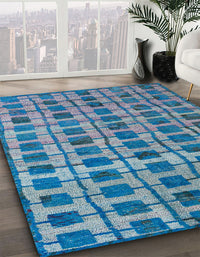 Abstract Denim Blue Modern Rug, abs5062