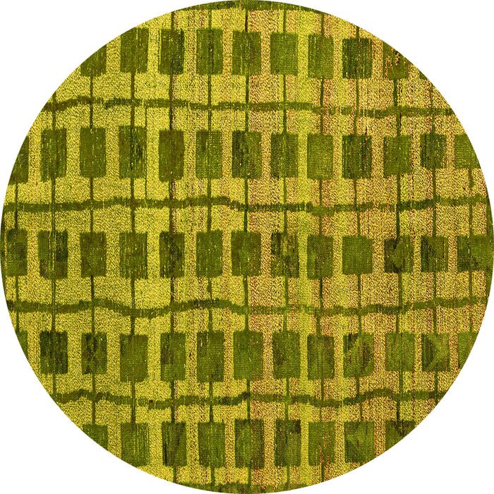 Round Machine Washable Abstract Yellow Modern Rug, wshabs5062yw