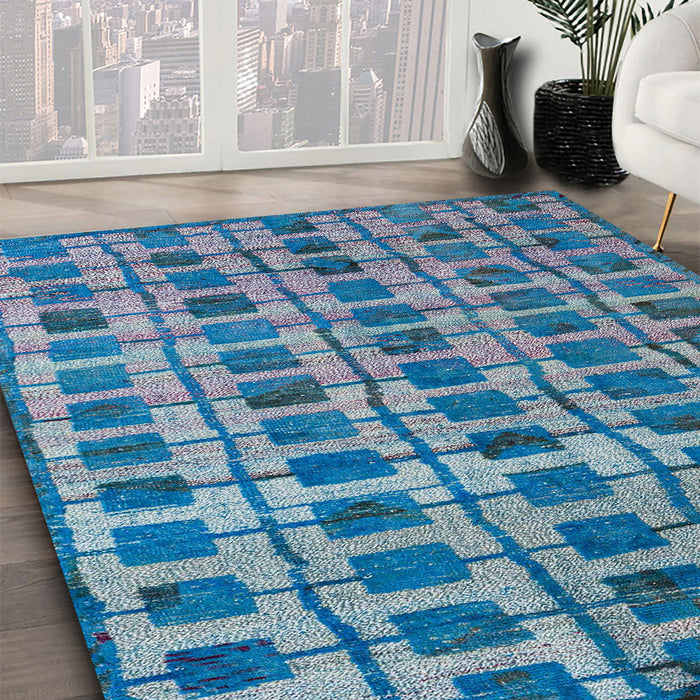 Machine Washable Abstract Denim Blue Rug in a Family Room, wshabs5062