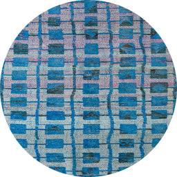 Round Machine Washable Abstract Denim Blue Rug, wshabs5062