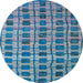 Round Machine Washable Abstract Denim Blue Rug, wshabs5062