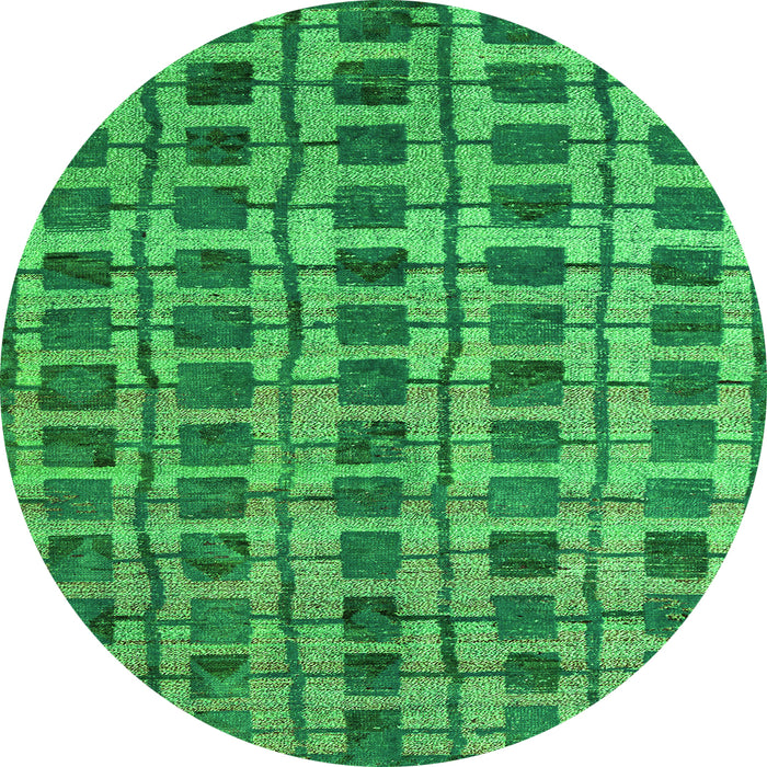 Round Machine Washable Abstract Green Modern Area Rugs, wshabs5062grn