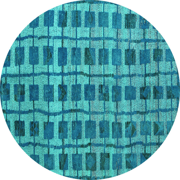 Round Abstract Turquoise Modern Rug, abs5062turq